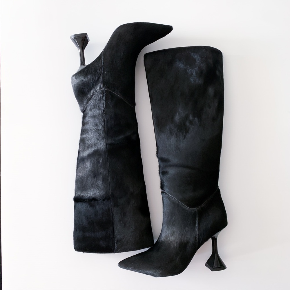 JEFFREY CAMPBELL Entity Genuine Calf Hair Knee High Boots, Black Size 7.5 NWT - Picture 10 of 13